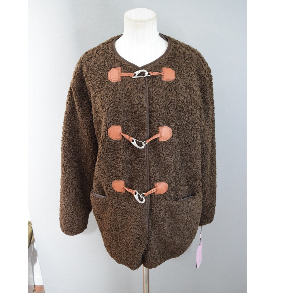 Avec Les Filles Teddy Coat Small Chocolate Sherpa Fleece Toggle Jacket New